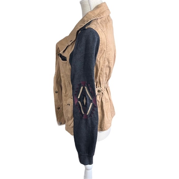 LA Hearts Khaki & Grey Contrast Long Sleeves Aztec Print Safari Jacket Sz Sm EUC - Picture 5 of 14